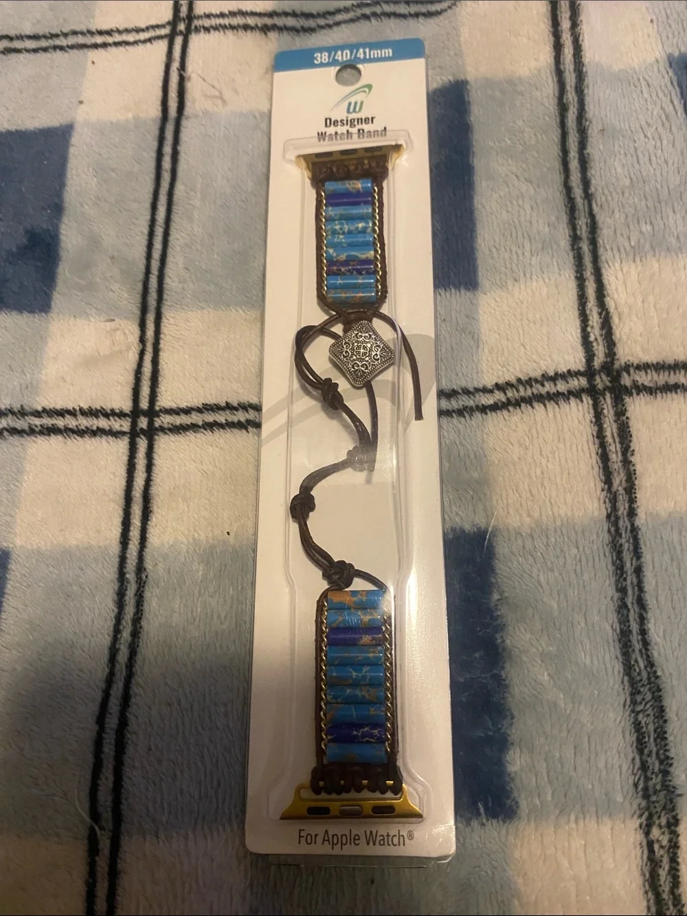Blue Striped Leather-Style Watch Band for Apple Watch (38/40/41mm)